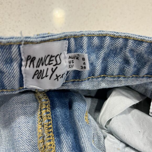 Princess Polly Wide Leg Side Slit Jeans Size 4 Light Wash - Picture 6 of 15